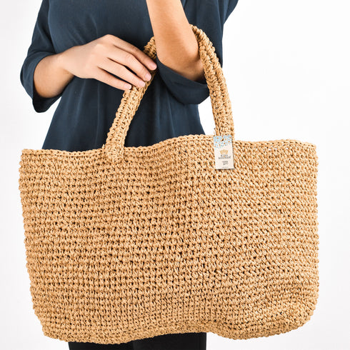 Khaki Large Raffia Croched Bag – Stylish Beach Essential