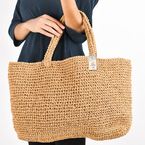 Khaki Large Raffia Croched Bag – Stylish Beach Essential
