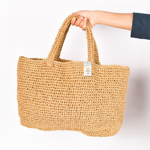 Khaki Large Raffia Croched Bag – Stylish Beach Essential
