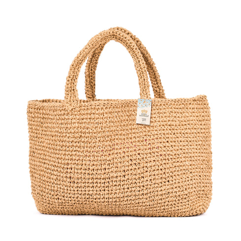 Khaki Large Raffia Croched Bag – Stylish Beach Essential