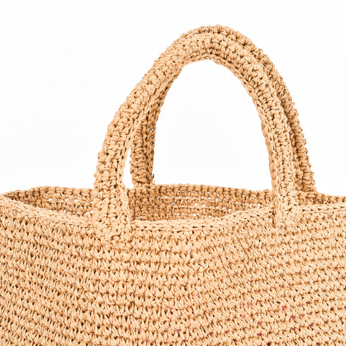 Khaki Large Raffia Croched Bag – Stylish Beach Essential