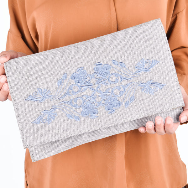 Elegant Linen Clutch Handbag – Moroccan Embroidery for Special Occasions