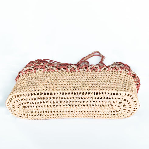 Raffia Beach Bag | Crocheted Kittan Handle Shoulder Tote for Women