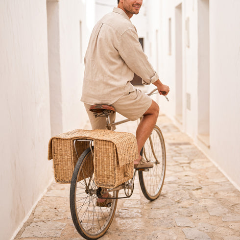 Handmade Reed Bicycle Basket Luggage Rack With Dual Straw Pockets | Summer Bike Decor Gift