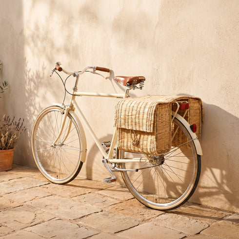 Handmade Reed Bicycle Basket Luggage Rack With Dual Straw Pockets | Summer Bike Decor Gift