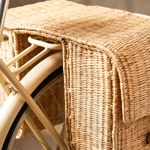 Handmade Reed Bicycle Basket Luggage Rack With Dual Straw Pockets | Summer Bike Decor Gift