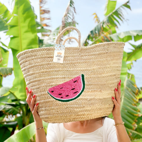 Watermelon Embroidered Straw Beach Bag -  Honeymoon & Vacation Tote
