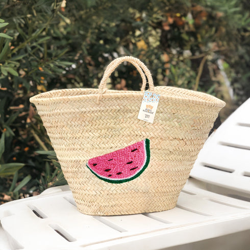 Watermelon Embroidered Straw Beach Bag -  Honeymoon & Vacation Tote