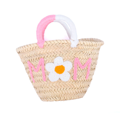Personalized Mom Gift Bag - Small Woven Tote with Flower Embroidery 🌸