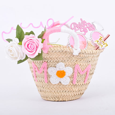 Personalized Mom Gift Bag - Small Woven Tote with Flower Embroidery 🌸