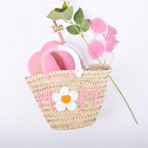 Personalized Mom Gift Bag - Small Woven Tote with Flower Embroidery 🌸