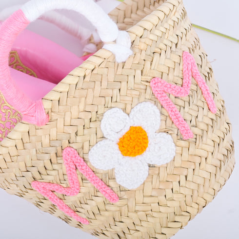 Personalized Mom Gift Bag - Small Woven Tote with Flower Embroidery 🌸