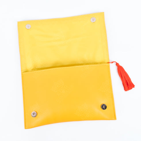 Vibrant Yellow Leather Clutch – Orange Embroidery for Chic Summer Style