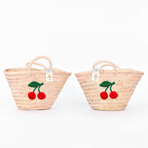 Handwoven Cherry Straw Basket – Cute Boho Tote