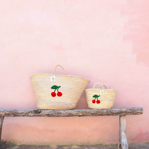 Handwoven Cherry Straw Basket – Cute Boho Tote
