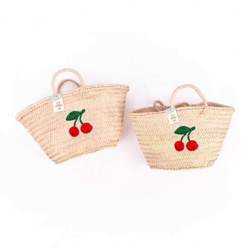 Handwoven Cherry Straw Basket – Cute Boho Tote