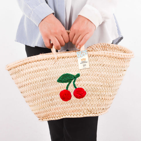 Handwoven Cherry Straw Basket – Cute Boho Tote