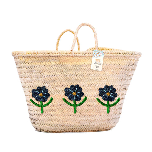 Handwoven Daisy Flower Basket - Personalized Straw Tote