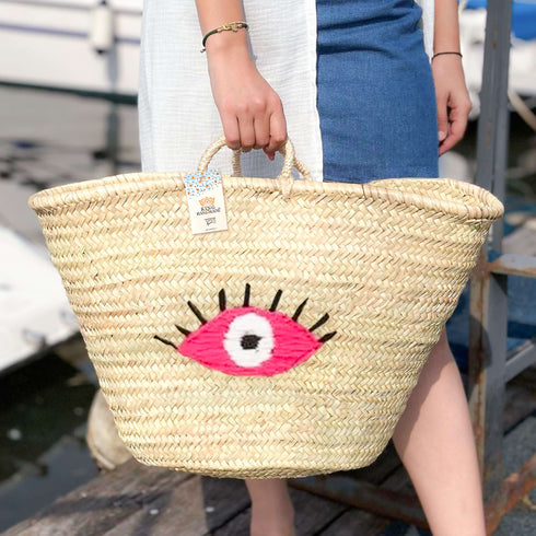 Handwoven Eye Straw Basket – Boho Tote Bag