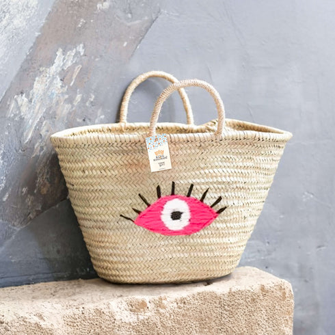 Handwoven Eye Straw Basket – Boho Tote Bag