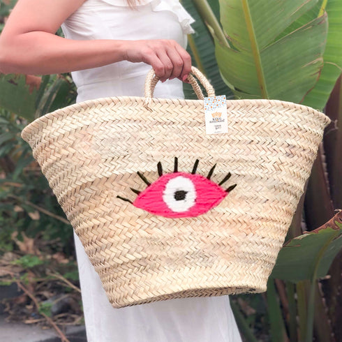 Handwoven Eye Straw Basket – Boho Tote Bag