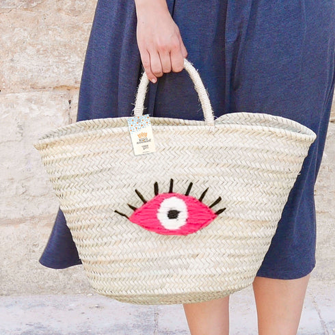 Handwoven Eye Straw Basket – Boho Tote Bag