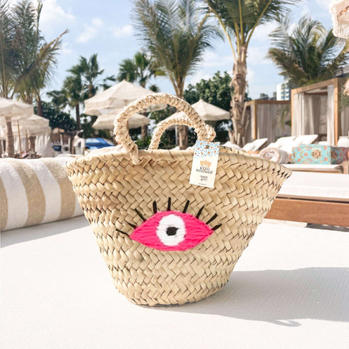 Handwoven Eye Straw Basket – Boho Tote Bag