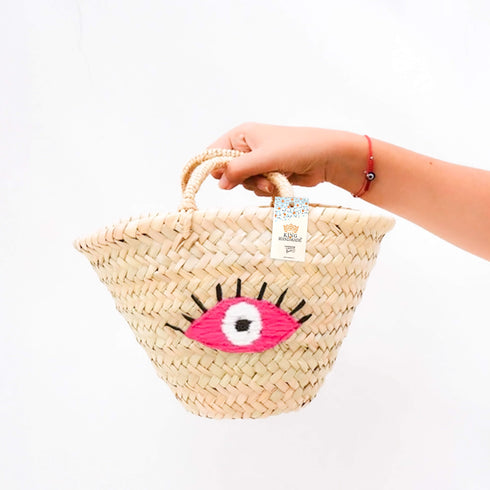 Handwoven Eye Straw Basket – Boho Tote Bag