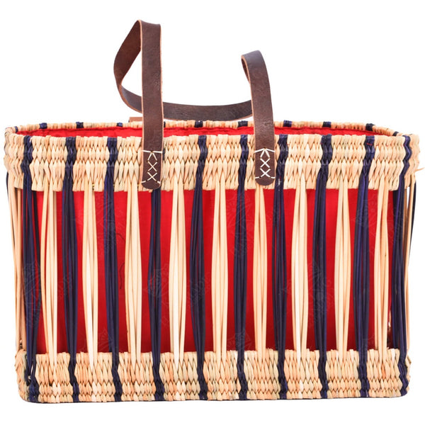 Handwoven French Basket With Blue Stripe - Eco-Friendly & Versatile Tote