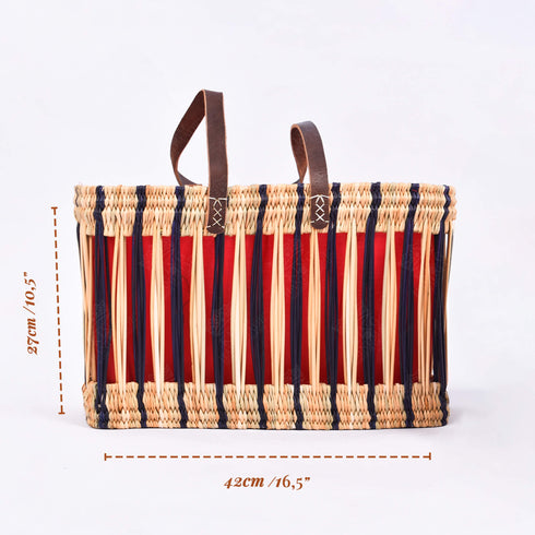 Handwoven French Basket With Blue Stripe - Eco-Friendly & Versatile Tote