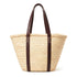 Moroccan Ribbon Leather Beach Bag | Large Woven Straw Tote with Brown Leather Handles | Vacation, Beach & Holiday Basket