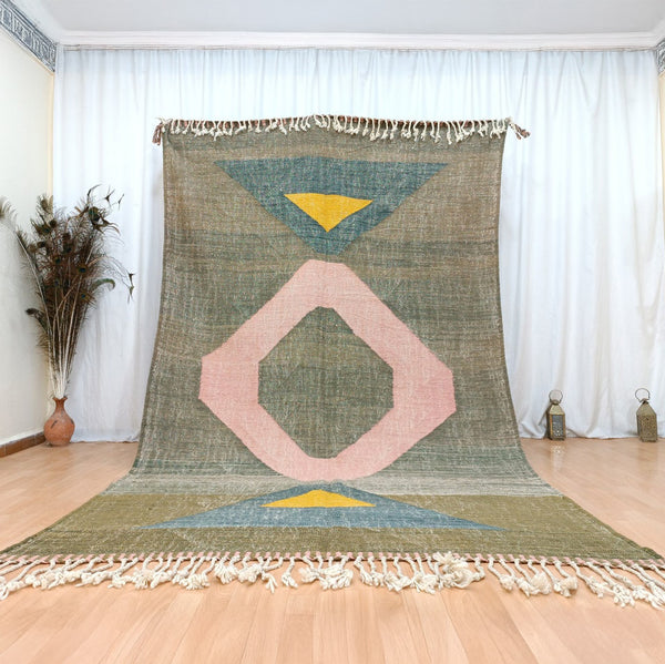 Beni Ourain Rug – Multicolor Flatweave Geometric Wool Rug