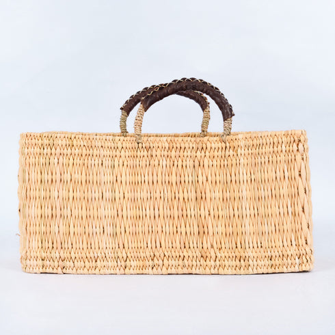 Straw Market Reed Gardener’s Long Basket - Perfect for Beach & Shopping