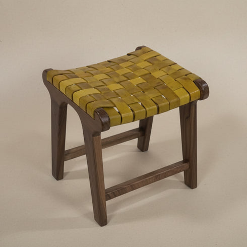 Green Moroccan Leather Chair with Wooden Frame