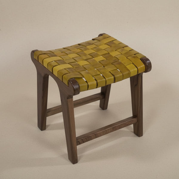 Green Moroccan Leather Chair with Wooden Frame