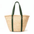 Moroccan Ribbon Green Leather Beach Bag | Large Woven Straw Tote with Green Leather Handles | Summer Vacation, Beach & Holiday Gift