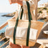 Moroccan Ribbon Green Leather Beach Bag | Large Woven Straw Tote with Green Leather Handles | Summer Vacation, Beach & Holiday Gift