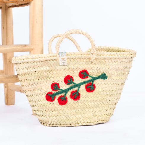 Tomato Stem Leaf Embroidered Basket - Handwoven Farmers’ Market Tote 🍅