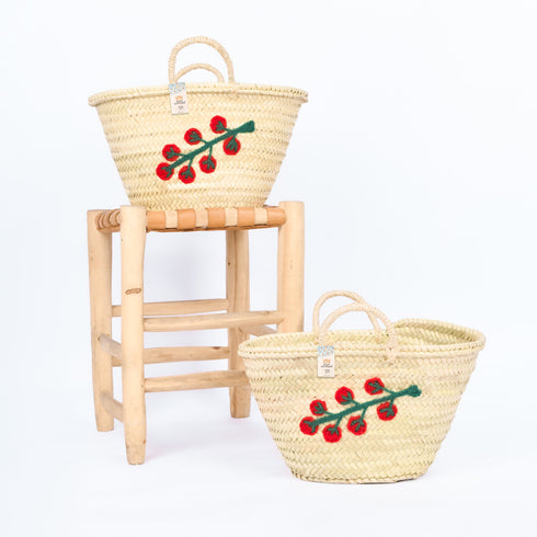 Tomato Stem Leaf Embroidered Basket - Handwoven Farmers’ Market Tote 🍅