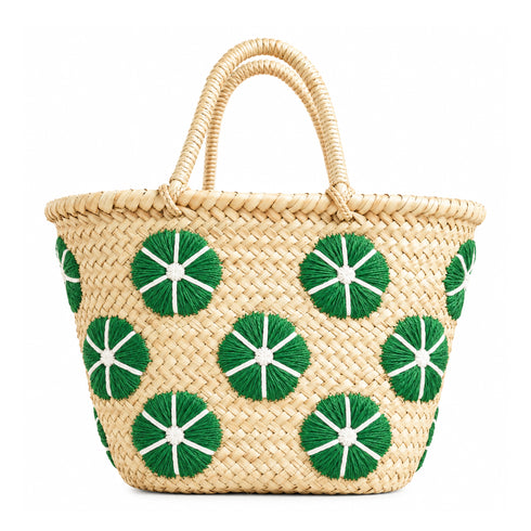 Straw Fall Tote Bag | Halloween Basket with Embroidered Flowers