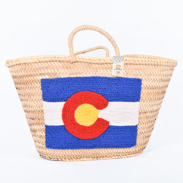 Colorado Flag Embroidered Straw Basket - Handbag & Patriotic Tote