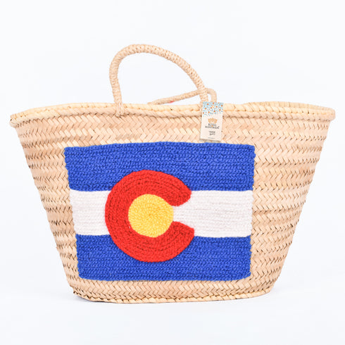 Colorado Flag Embroidered Straw Basket - Handbag & Patriotic Tote