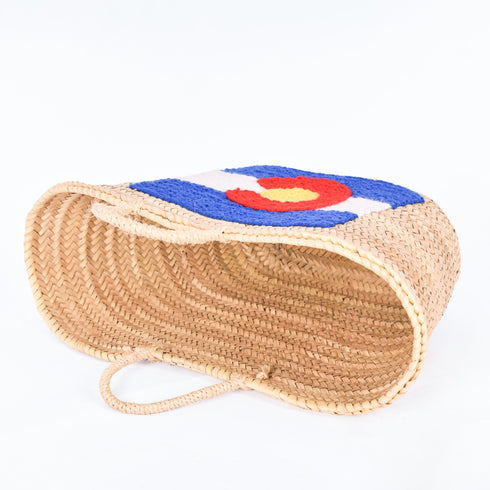 Colorado Flag Embroidered Straw Basket - Handbag & Patriotic Tote