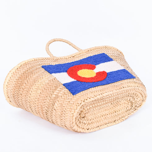Colorado Flag Embroidered Straw Basket - Handbag & Patriotic Tote