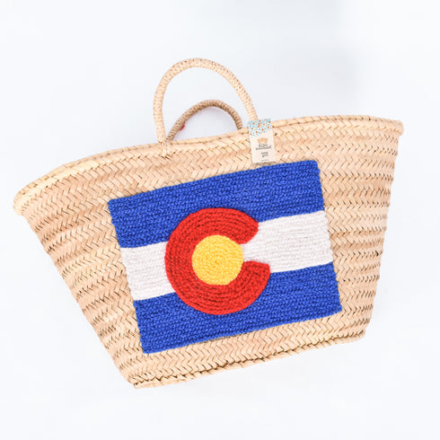 Colorado Flag Embroidered Straw Basket - Handbag & Patriotic Tote