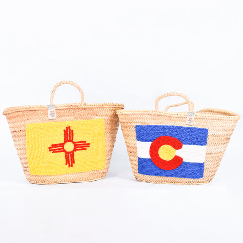 Colorado Flag Embroidered Straw Basket - Handbag & Patriotic Tote