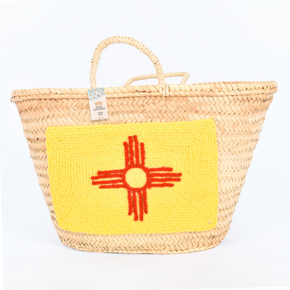 New Mexico Flag Straw Basket Beach Bag