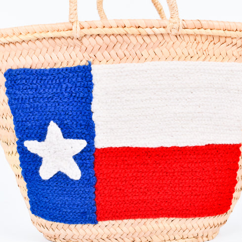Texas Flag Embroidered Straw Basket - Handcrafted Lone Star Pride