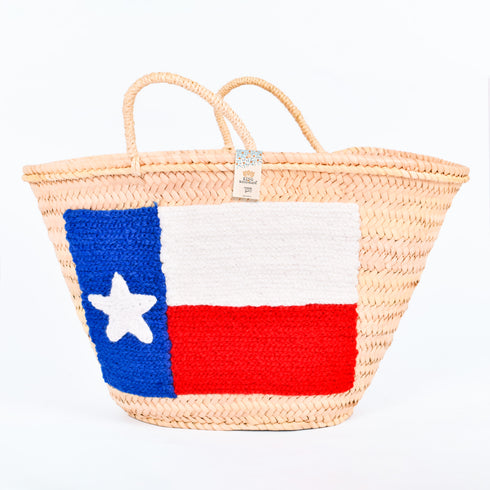 Texas Flag Embroidered Straw Basket - Handcrafted Lone Star Pride