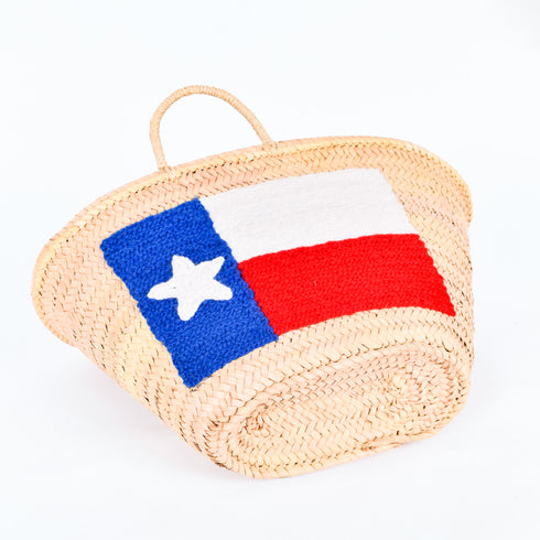 Texas Flag Embroidered Straw Basket - Handcrafted Lone Star Pride